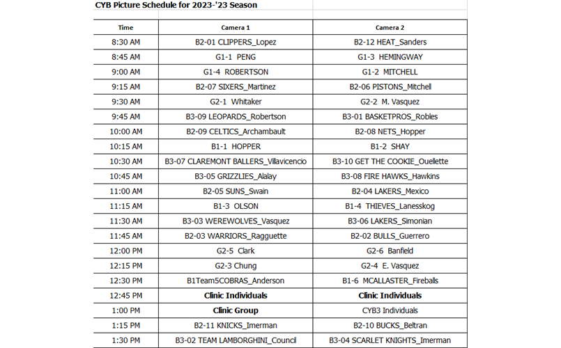 Final Picture Day Times