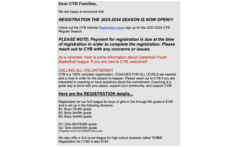 CYB 2023-2024 Season Registration