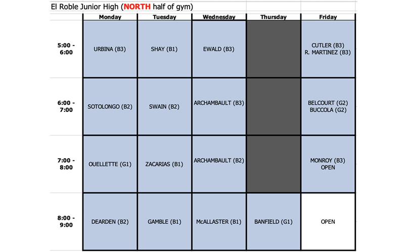 CYB 2023-24 Indoor Practice Schedule