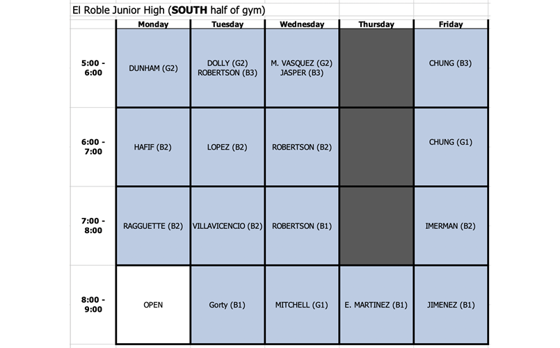 CYB 2023-24 Indoor Practice Schedule